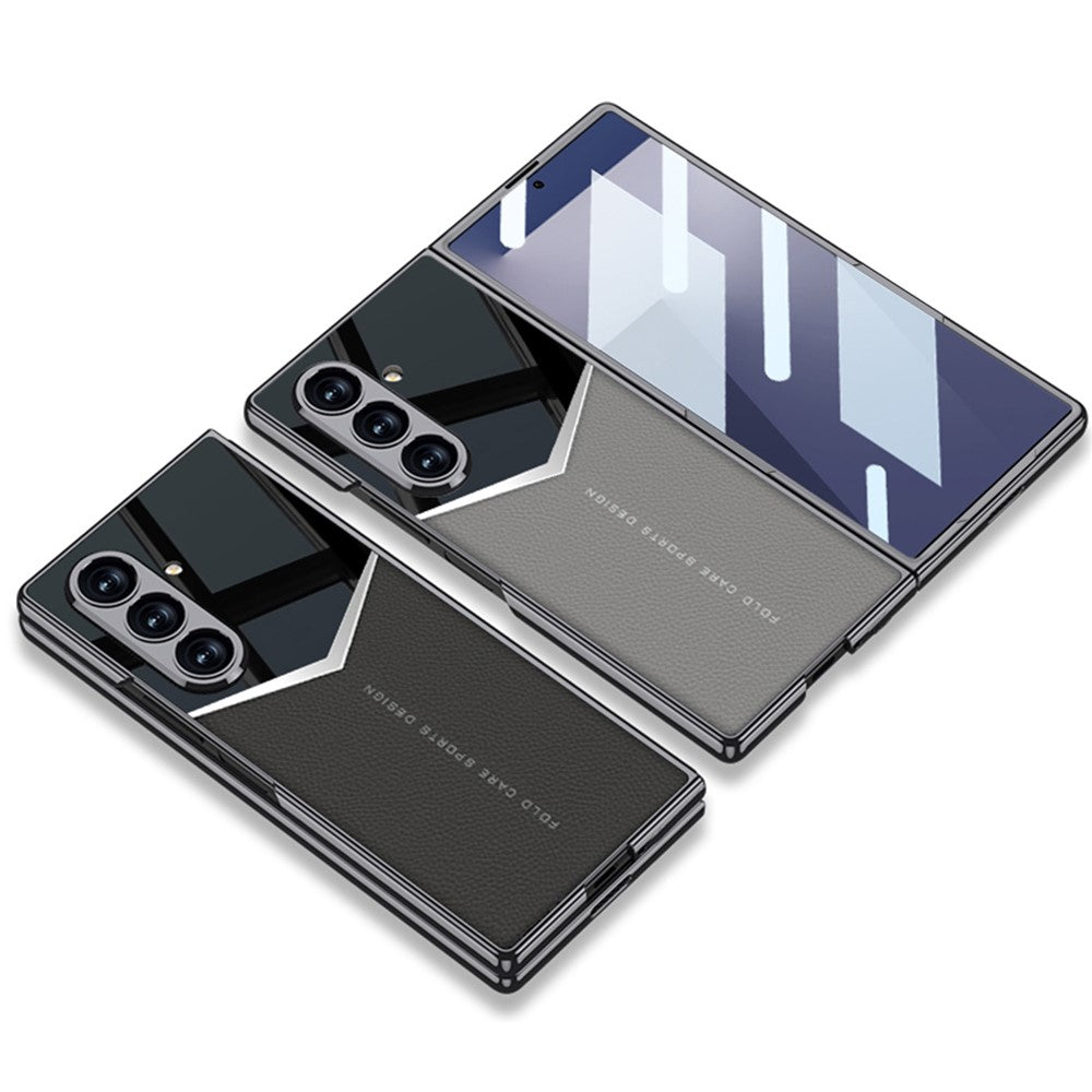 GKK For Samsung Galaxy Z Fold7 5G Cases Electroplating PU + PC + TPU Phone Cover with Front Film - Black