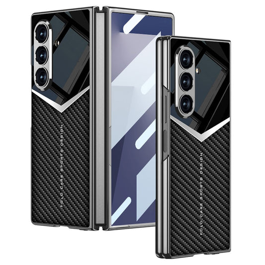 GKK For Samsung Galaxy Z Fold7 5G Cases Electroplating PU + PC + TPU Phone Cover with Front Film - Carbon Fiber Texture