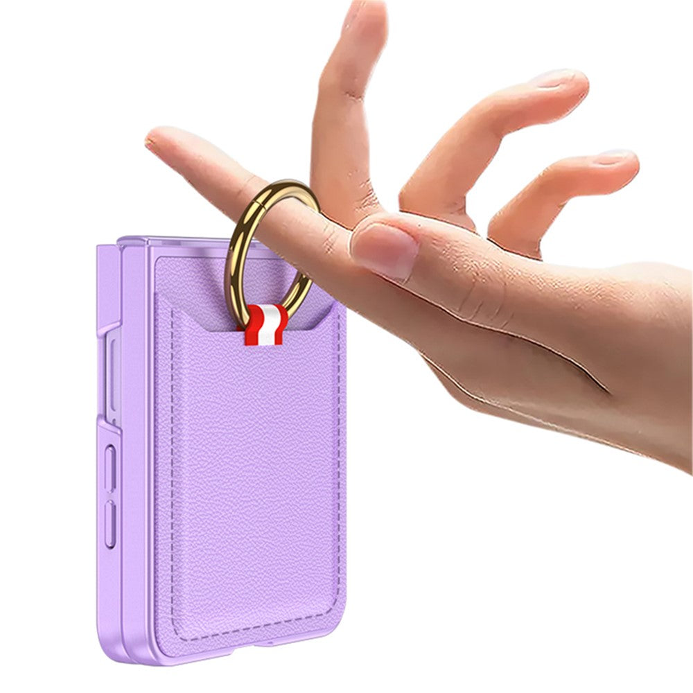 GKK For Samsung Galaxy Z Flip7 5G Case with Ring Kickstand / Card Holder PC + Tempered Glass Phone Back Cover - Pink