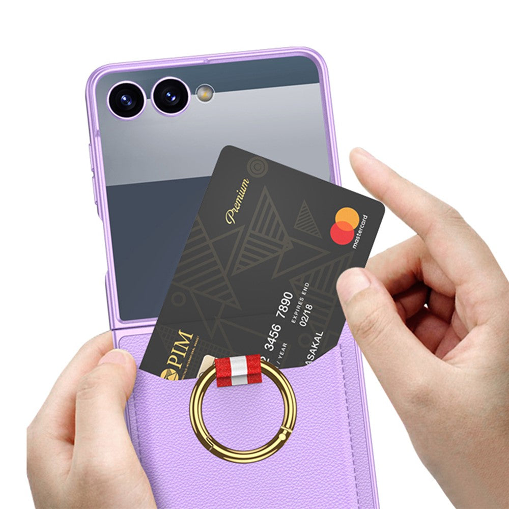 GKK For Samsung Galaxy Z Flip7 5G Case with Ring Kickstand / Card Holder PC Phone Back Cover - Purple