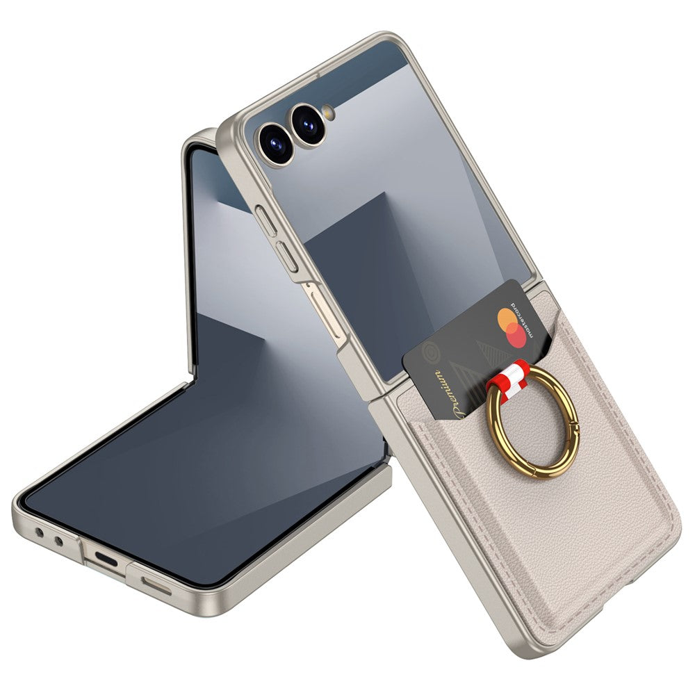 GKK For Samsung Galaxy Z Flip7 5G Case with Ring Kickstand / Card Holder PC Phone Back Cover - Titanium Grey