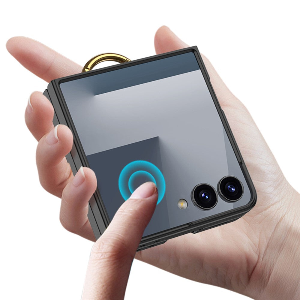 GKK For Samsung Galaxy Z Flip7 5G Case with Ring Kickstand / Card Holder PC Phone Back Cover - Titanium Grey