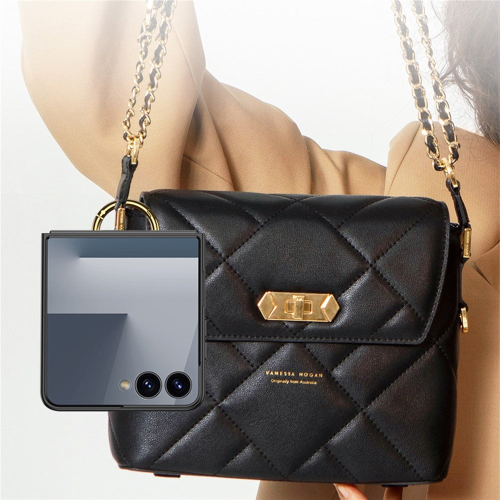 GKK For Samsung Galaxy Z Flip7 5G Case with Ring Kickstand / Card Holder PC Phone Back Cover - Carbon Fiber Texture