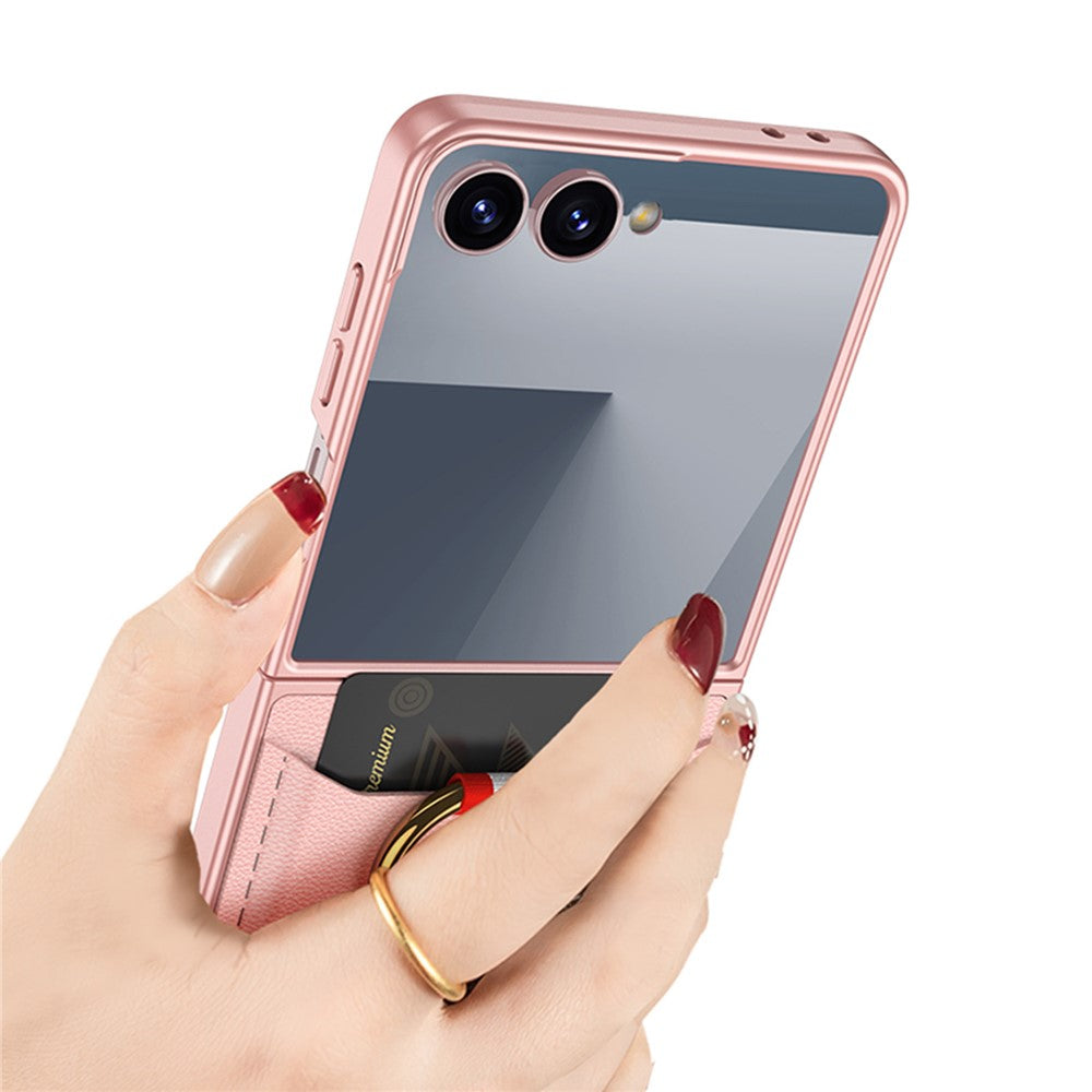 GKK For Samsung Galaxy Z Flip7 5G Case with Ring Kickstand / Card Holder PC Phone Back Cover - Pink