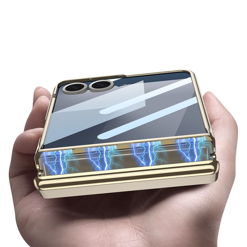 GKK For Samsung Galaxy Z Flip7 5G Case with Kickstand Magnetic Hinge Protection PC Tempered Glass Phone Cover - Silver