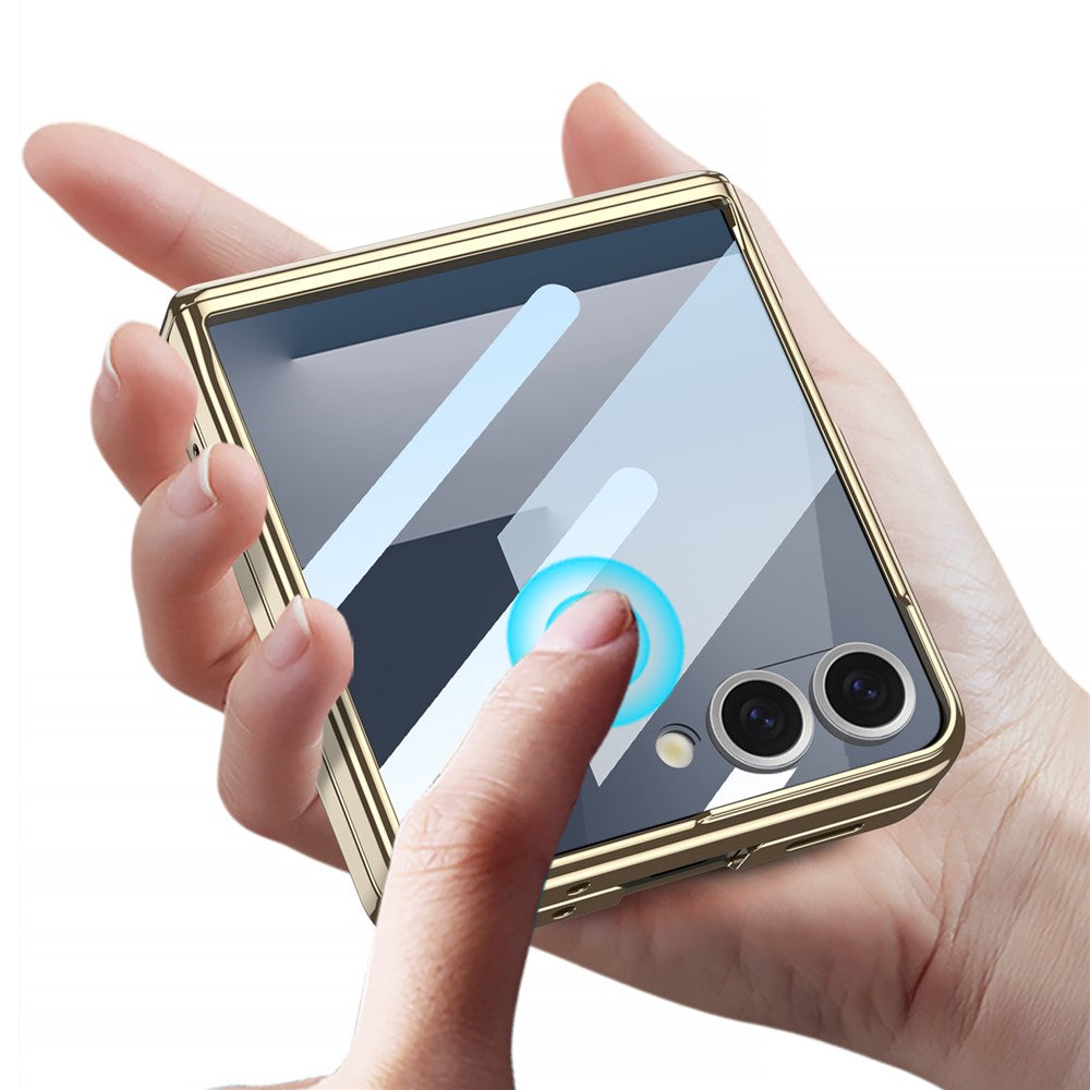 GKK For Samsung Galaxy Z Flip7 5G Case with Kickstand Magnetic Hinge Protection PC Tempered Glass Phone Cover - Silver