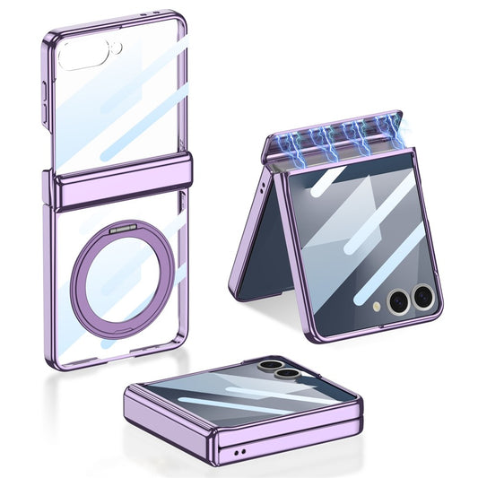 GKK For Samsung Galaxy Z Flip7 5G Case with Kickstand Magnetic Hinge Protection PC Tempered Glass Phone Cover - Purple