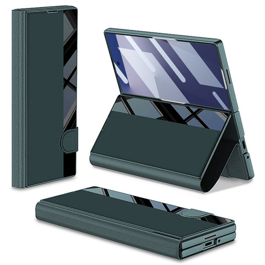 GKK For Samsung Galaxy Z Fold7 5G Stand Case PC + PU Leather Flip Phone Cover with Screen Film - Green