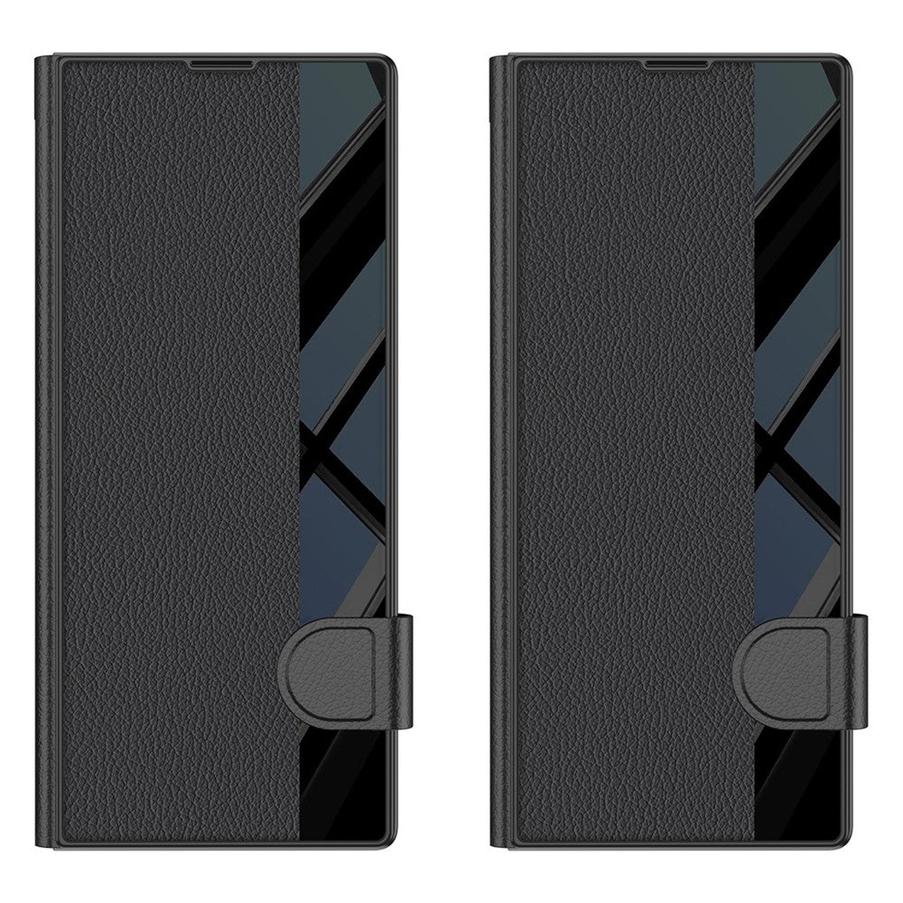 GKK For Samsung Galaxy Z Fold7 5G Stand Case PC + PU Leather Flip Phone Cover with Screen Film - Carbon Fiber Texture