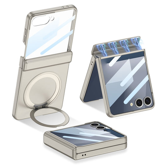 GKK For Samsung Galaxy Z Flip7 5G Case Kickstand Magnetic Hinge Protection PC Phone Cover with HD Rear Screen Protector - Titanium Grey