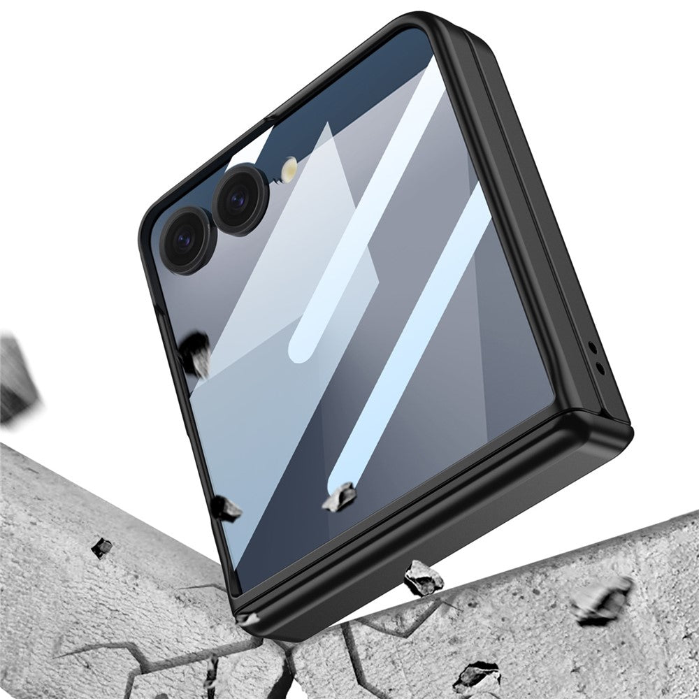 GKK For Samsung Galaxy Z Flip7 5G Case Kickstand Magnetic Hinge Protection PC Phone Cover with HD Rear Screen Protector - Titanium Grey