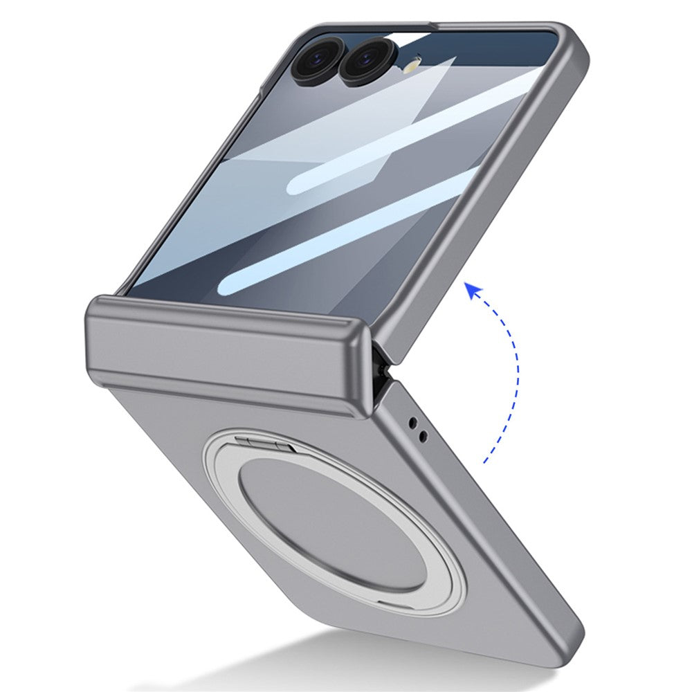 GKK For Samsung Galaxy Z Flip7 5G Case Kickstand Magnetic Hinge Protection PC Phone Cover with HD Rear Screen Protector - Purple