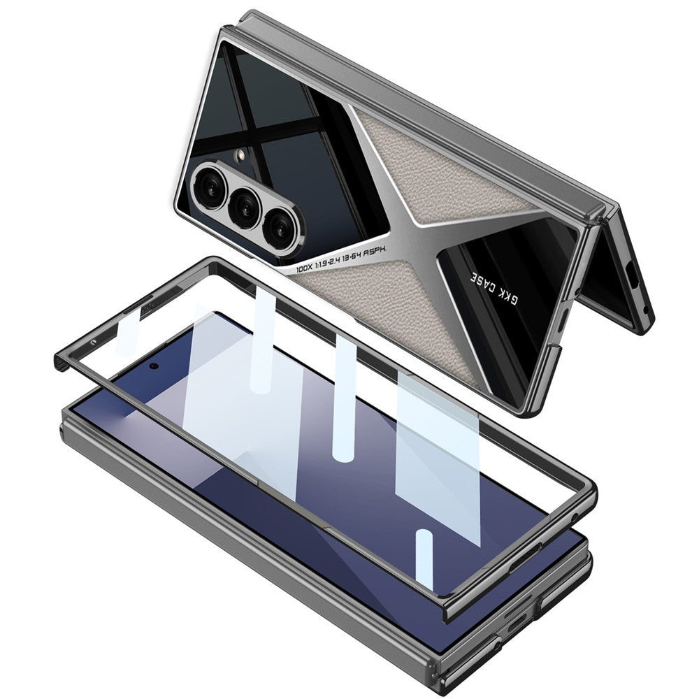 GKK For Samsung Galaxy Z Fold7 5G Case PU Leather + PC Phone Cover with Front Screen Protector - Titanium Grey