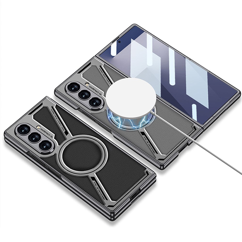 GKK For Samsung Galaxy Z Fold7 5G Magnetic Case PU Leather + PC Phone Cover with Front Screen Protector - Grey - Titanium Grey