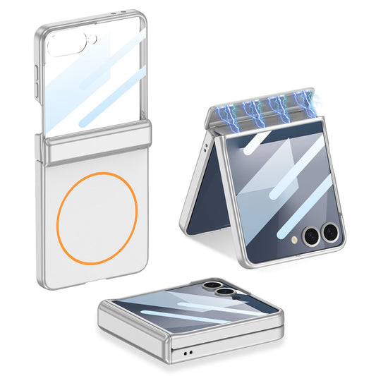 GKK For Samsung Galaxy Z Flip7 5G Magnetic Case Hinge Protection PC Phone Cover with HD Rear Screen Protector - Silver