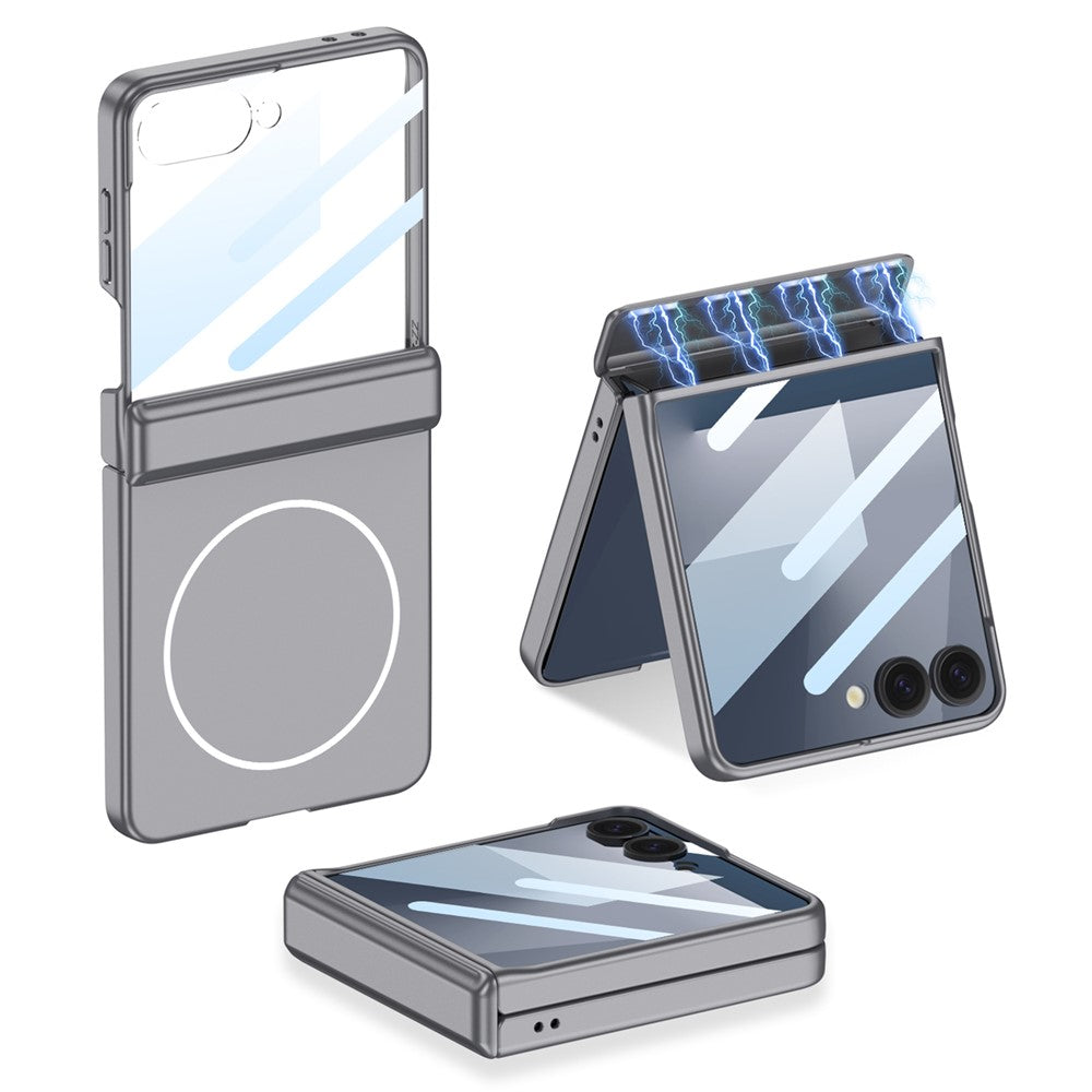 GKK For Samsung Galaxy Z Flip7 5G Magnetic Case Hinge Protection PC Phone Cover with HD Rear Screen Protector - Grey