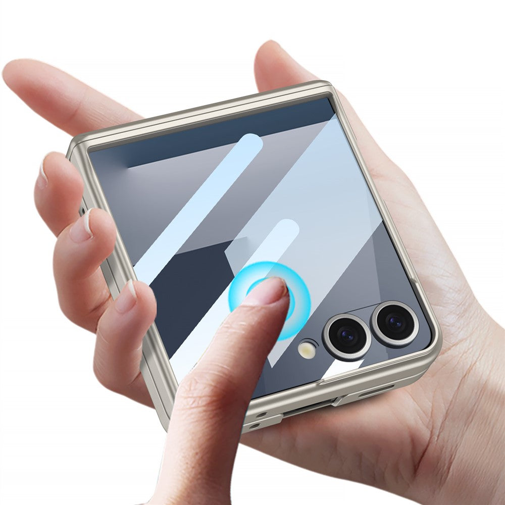 GKK For Samsung Galaxy Z Flip7 5G Magnetic Case Hinge Protection PC Phone Cover with HD Rear Screen Protector - Black