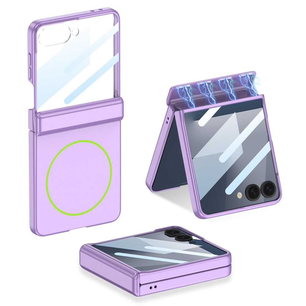 GKK For Samsung Galaxy Z Flip7 5G Magnetic Case Hinge Protection PC Phone Cover with HD Rear Screen Protector - Purple
