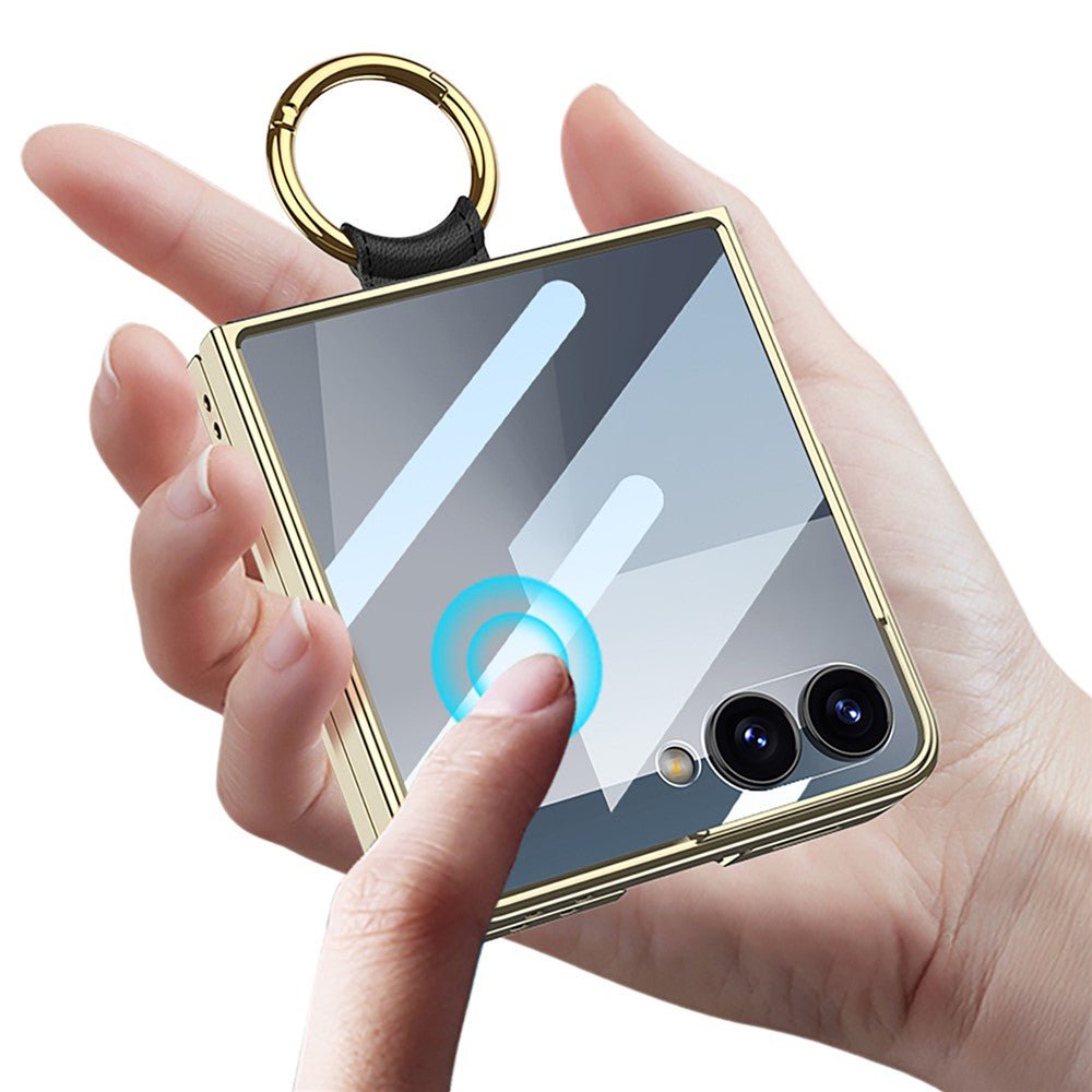 GKK For Samsung Galaxy Z Flip7 5G Case Rhombic Pattern PU Leather Back Cover with Ring Holder / Small Screen Film - Light Green