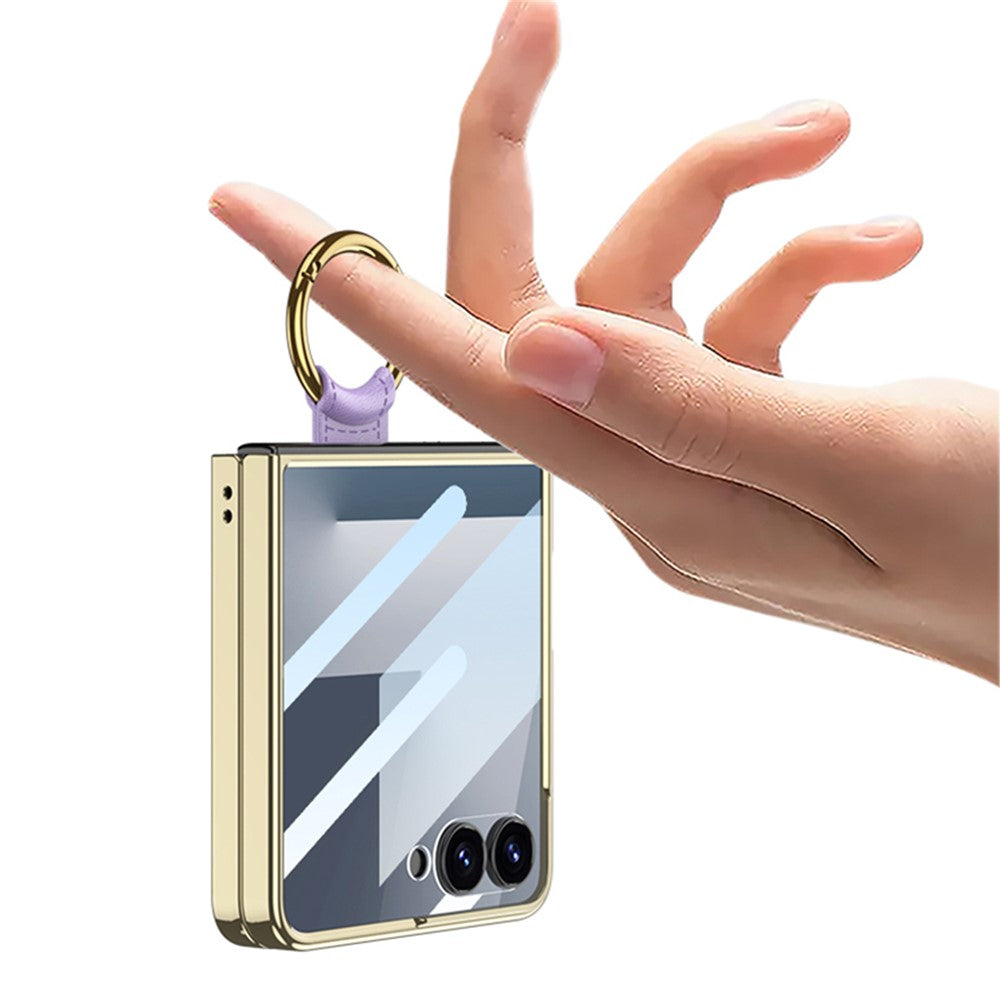 GKK For Samsung Galaxy Z Flip7 5G Case Rhombic Pattern PU Leather Back Cover with Ring Holder / Small Screen Film - Purple