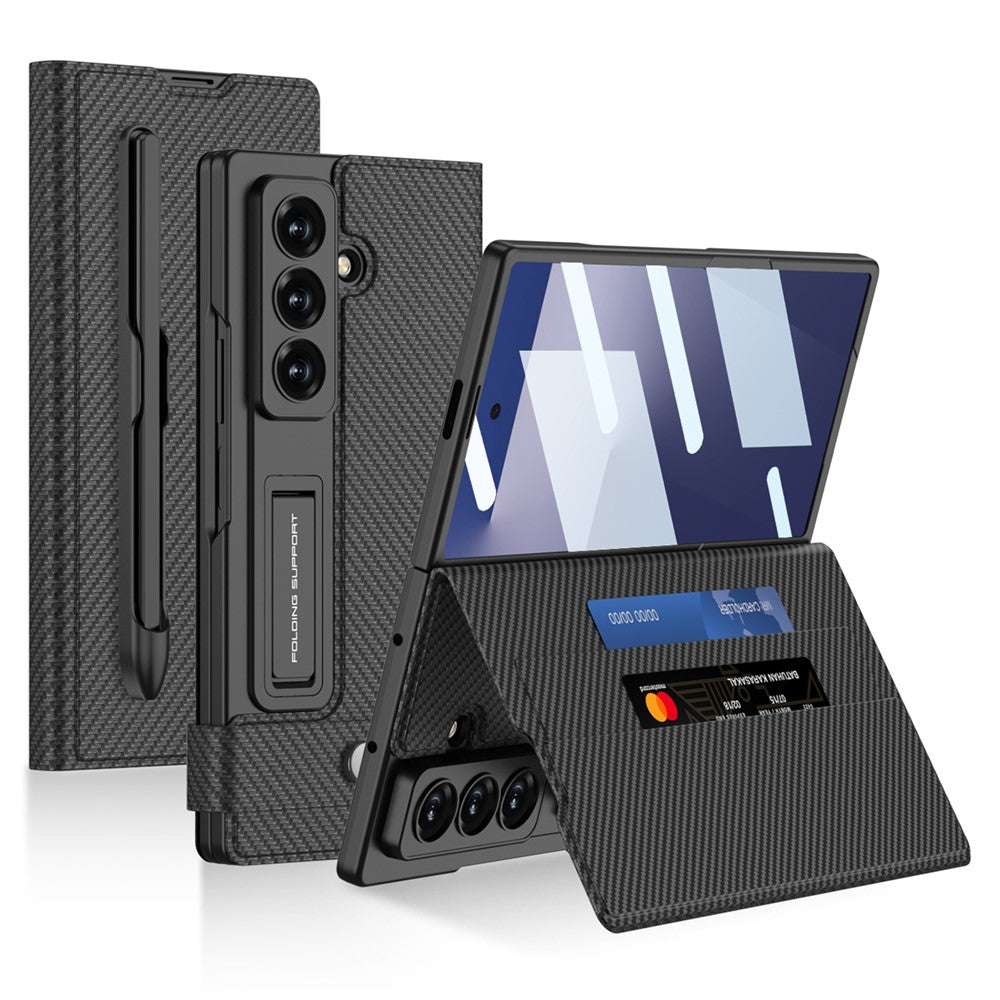 GKK For Samsung Galaxy Z Fold7 5G Case Card Slot PC + PU Flip Phone Cover with Screen Film, Stylus - Black