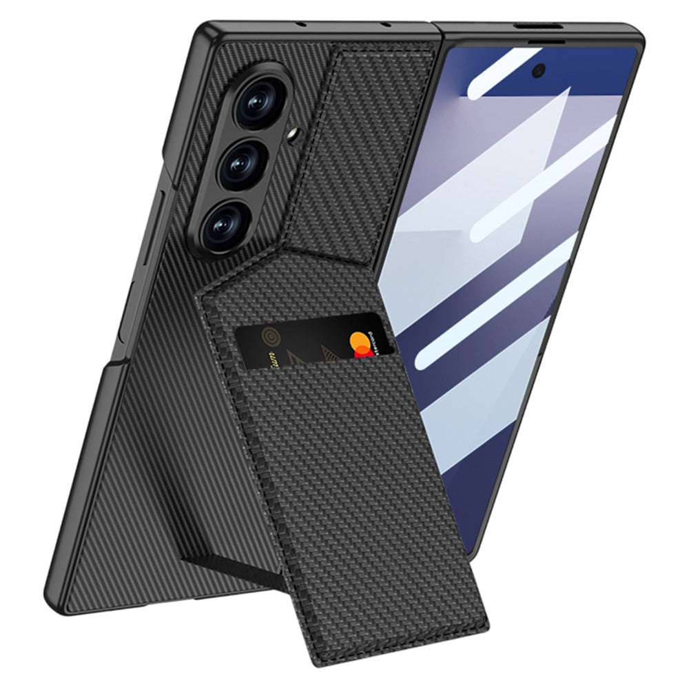 GKK For Samsung Galaxy Z Fold7 5G Case PC + PU Leather Phone Cover with Card Holder Kickstand, Screen Film - Black