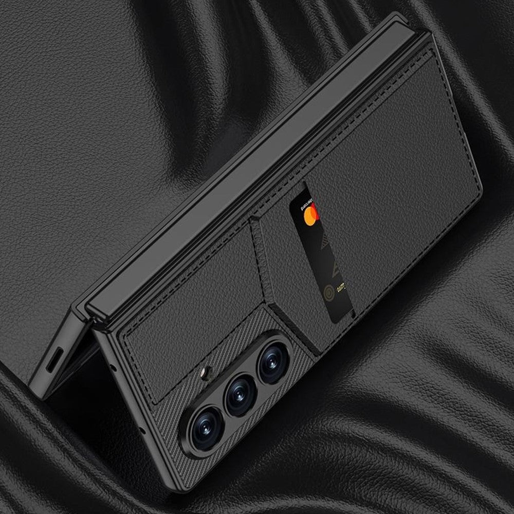 GKK For Samsung Galaxy Z Fold7 5G Case PC + PU Leather Phone Cover with Card Holder Kickstand, Screen Film - Black