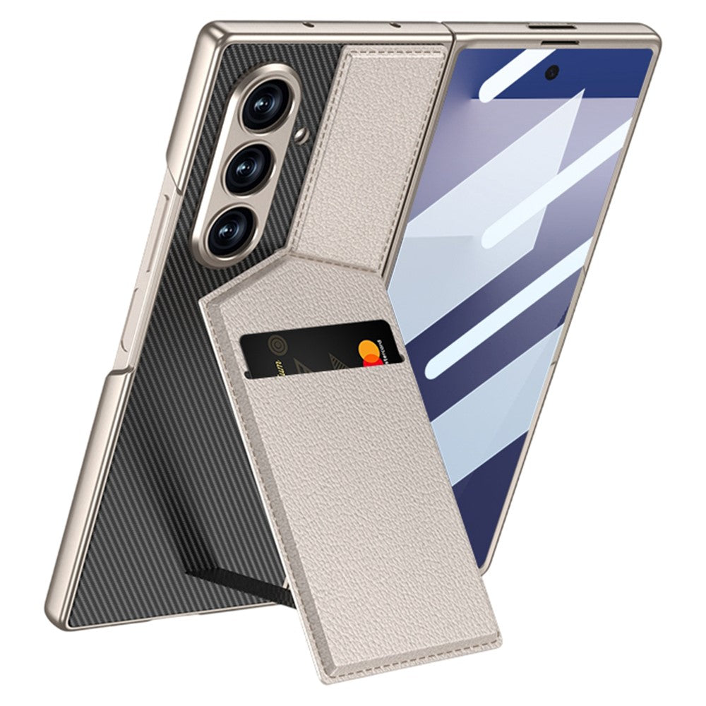 GKK For Samsung Galaxy Z Fold7 5G Case PC + PU Leather Phone Cover with Card Holder Kickstand, Screen Film - Titanium Grey