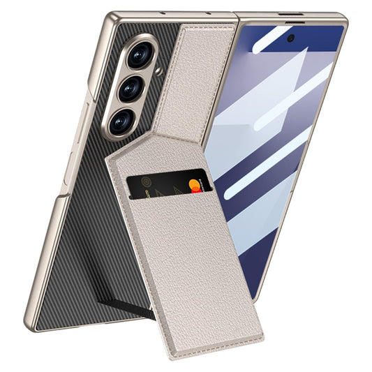 GKK For Samsung Galaxy Z Fold7 5G Case PC + PU Leather Phone Cover with Card Holder Kickstand, Screen Film - Titanium Grey