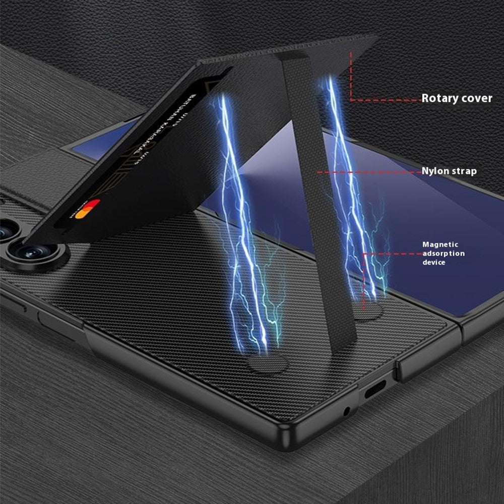 GKK For Samsung Galaxy Z Fold7 5G Case PC + PU Leather Phone Cover with Card Holder Kickstand, Screen Film - Titanium Grey