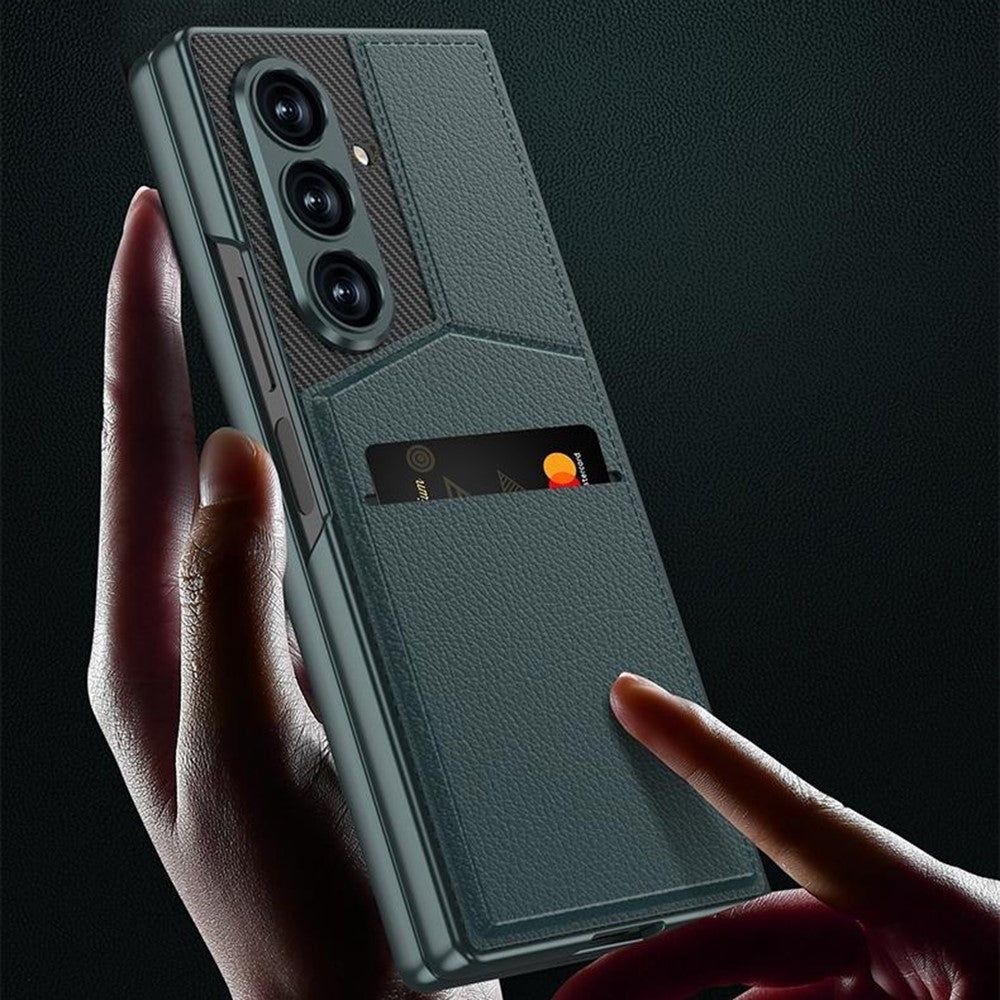 GKK For Samsung Galaxy Z Fold7 5G Case PC + PU Leather Phone Cover with Card Holder Kickstand, Screen Film - Titanium Grey