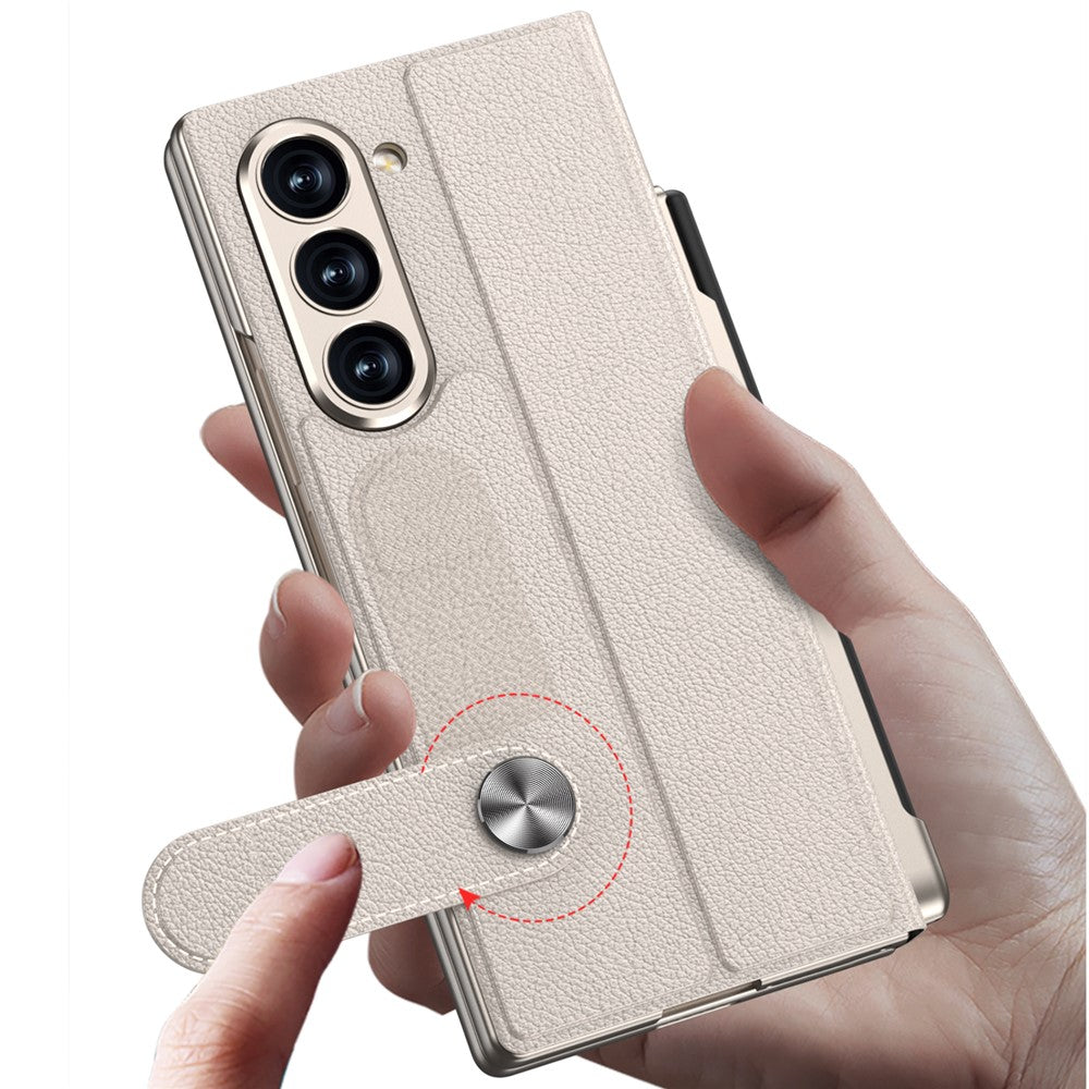 GKK For Samsung Galaxy Z Fold7 5G Stand Case Pen Slot PC + PU Leather Flip Phone Cover with Screen Film - Silver