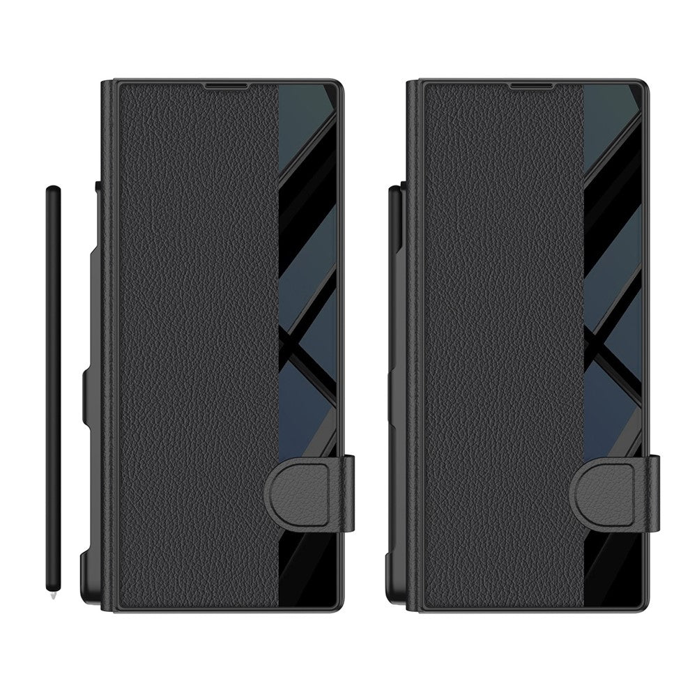 GKK For Samsung Galaxy Z Fold7 5G Stand Case Pen Slot PC + PU Leather Flip Phone Cover with Screen Film - Titanium Grey