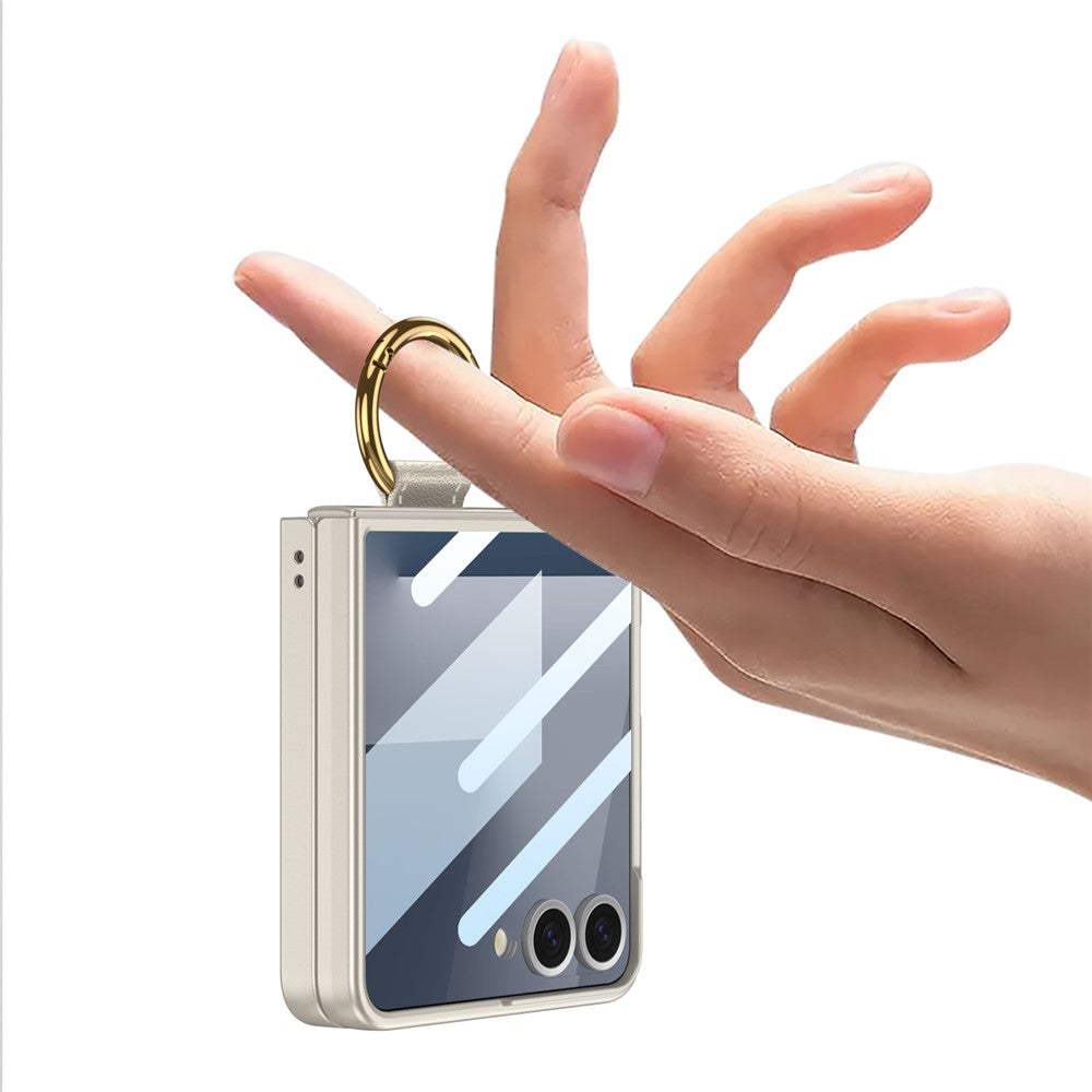 GKK For Samsung Galaxy Z Flip7 5G Magnetic Case PC + Tempered Glass Slim Phone Cover with Kickstand - Titanium Grey