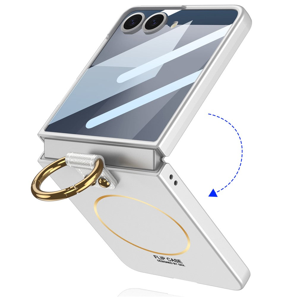 GKK For Samsung Galaxy Z Flip7 5G Magnetic Case PC + Tempered Glass Slim Phone Cover with Kickstand - Green