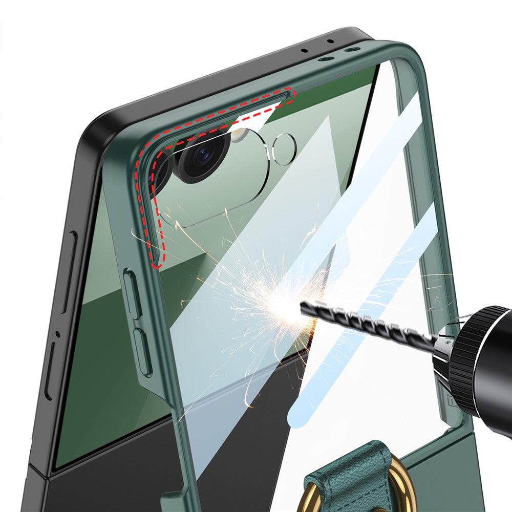 GKK For Samsung Galaxy Z Flip7 5G Magnetic Case PC + Tempered Glass Slim Phone Cover with Kickstand - Green