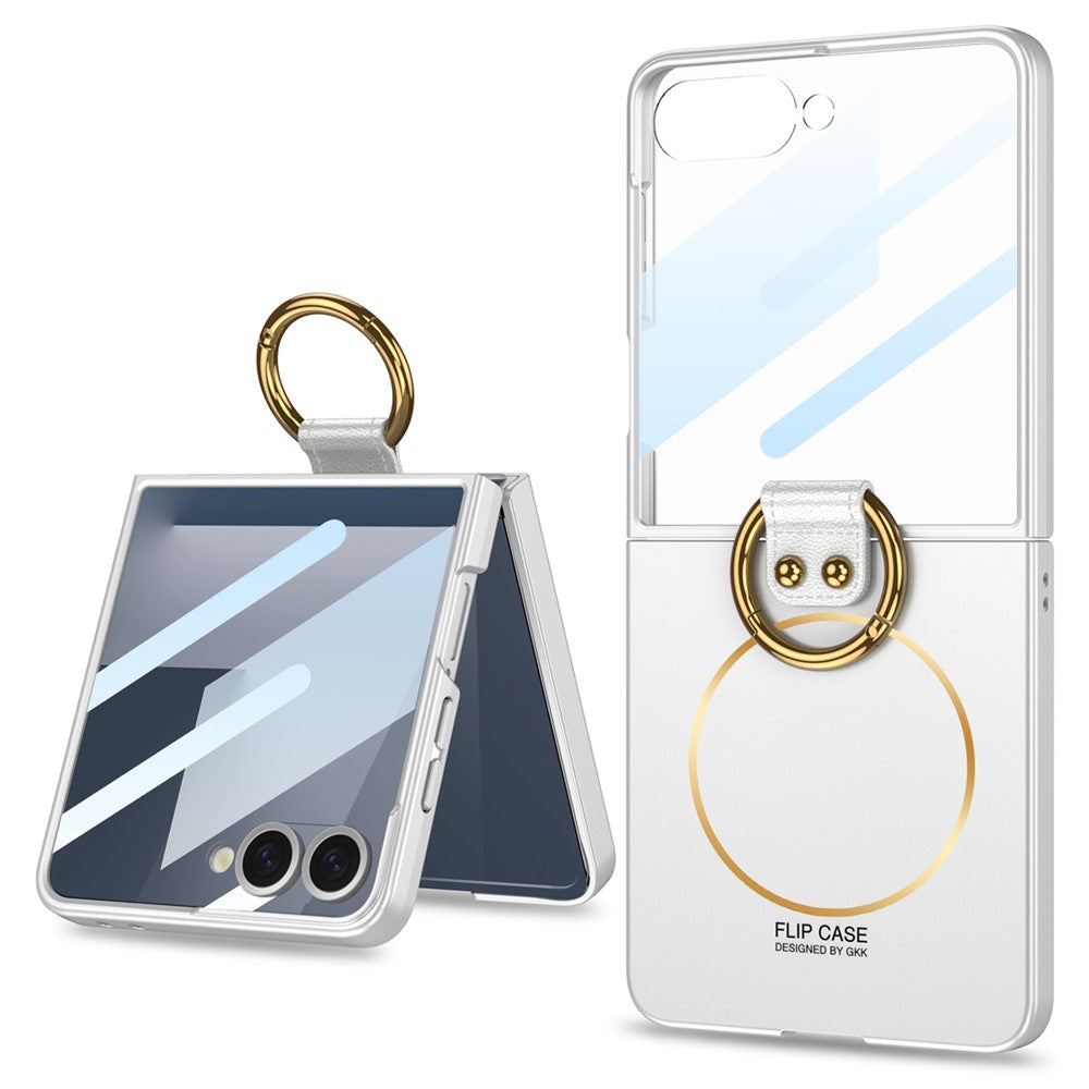 GKK For Samsung Galaxy Z Flip7 5G Magnetic Case PC + Tempered Glass Slim Phone Cover with Kickstand - Silver