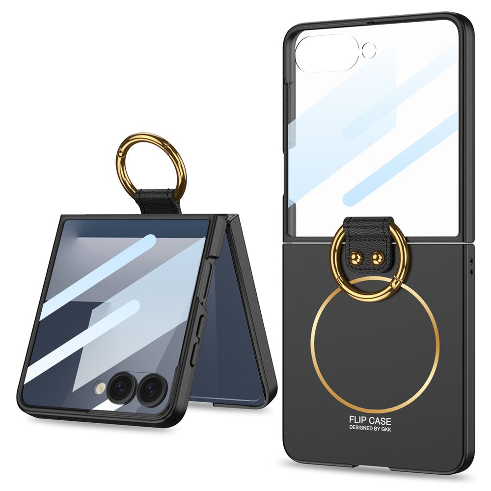 GKK For Samsung Galaxy Z Flip7 5G Magnetic Case PC + Tempered Glass Slim Phone Cover with Kickstand - Black