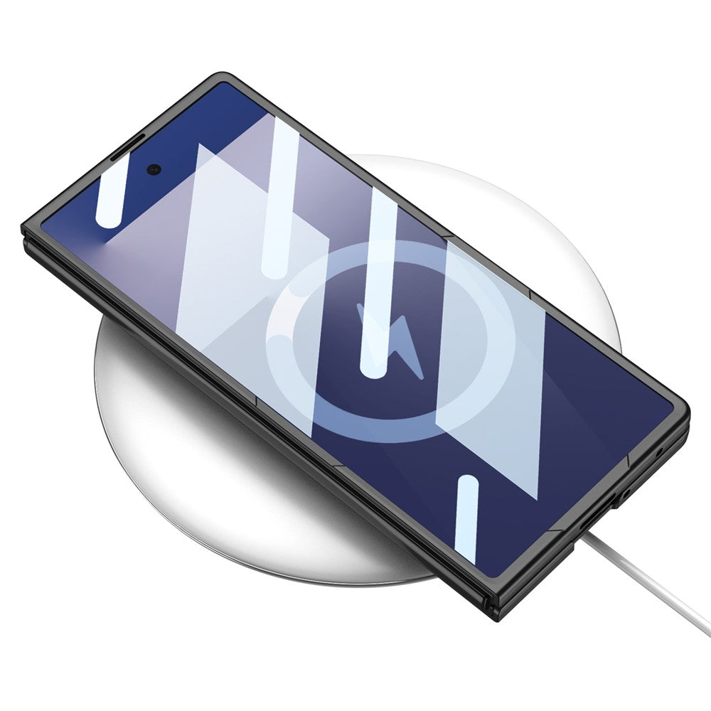 GKK For Samsung Galaxy Z Fold7 5G Phone Case Card Holder Kickstand PU Leather Back Cover with Screen Film - Black