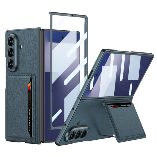 GKK For Samsung Galaxy Z Fold7 5G Phone Case Card Holder Kickstand PU Leather Back Cover with Screen Film - Green