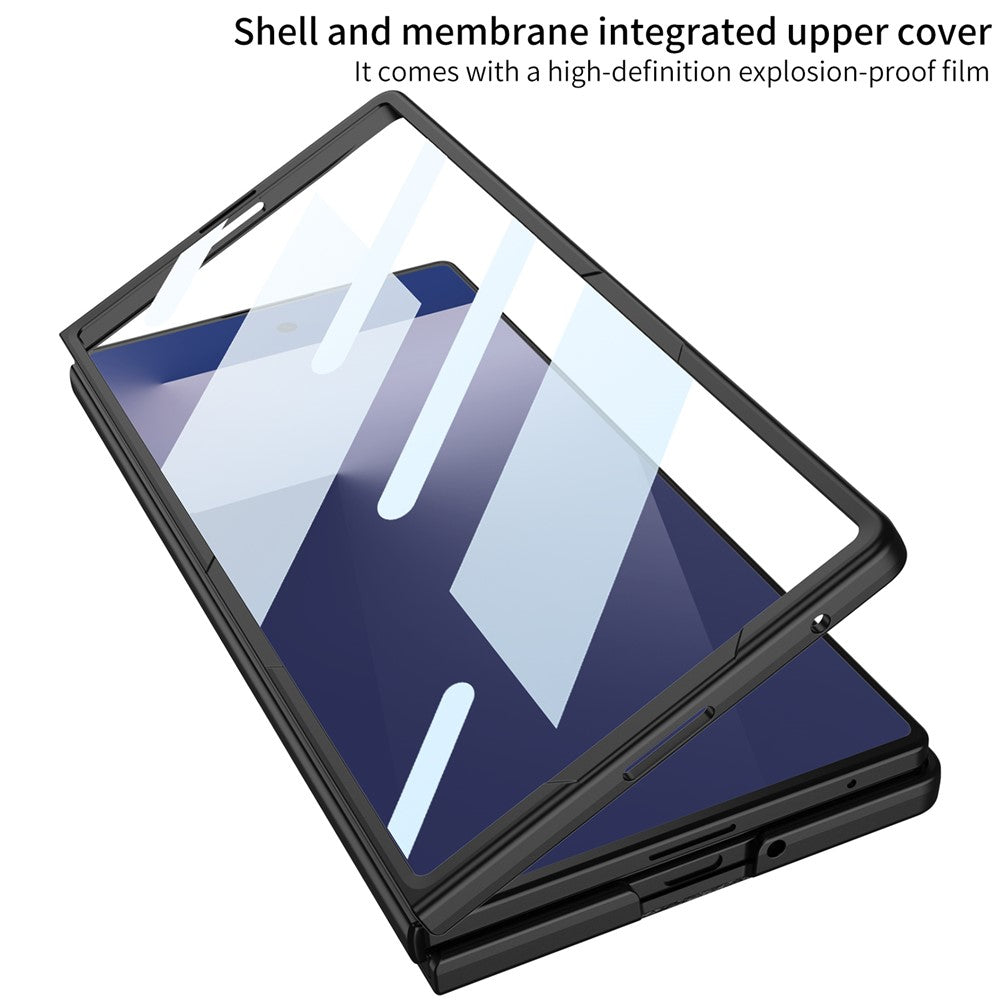 GKK For Samsung Galaxy Z Fold7 5G Phone Case Card Holder Kickstand PU Leather Back Cover with Screen Film - Silver