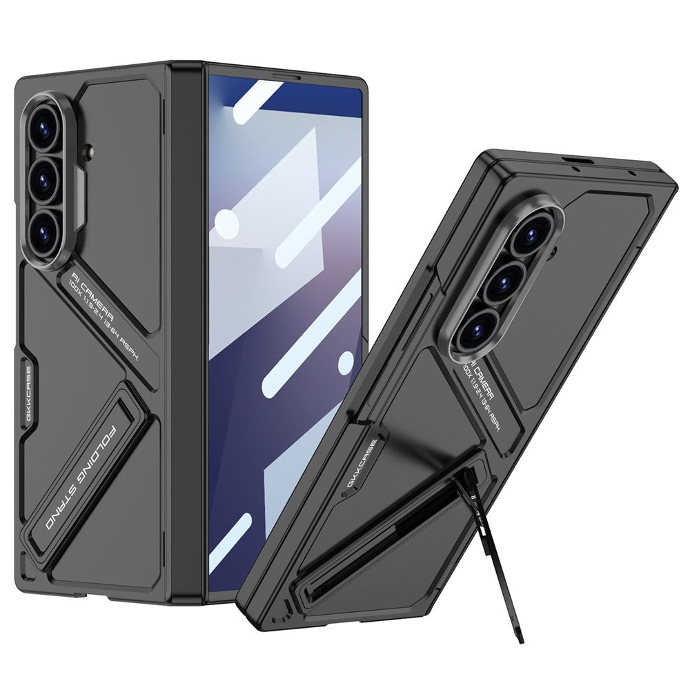 GKK For Samsung Galaxy Z Fold7 5G Kickstand Case Hinge Protection PC + Tempered Glass Phone Cover - Black