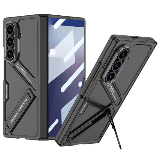 GKK For Samsung Galaxy Z Fold7 5G Kickstand Case Hinge Protection PC + Tempered Glass Phone Cover - Black