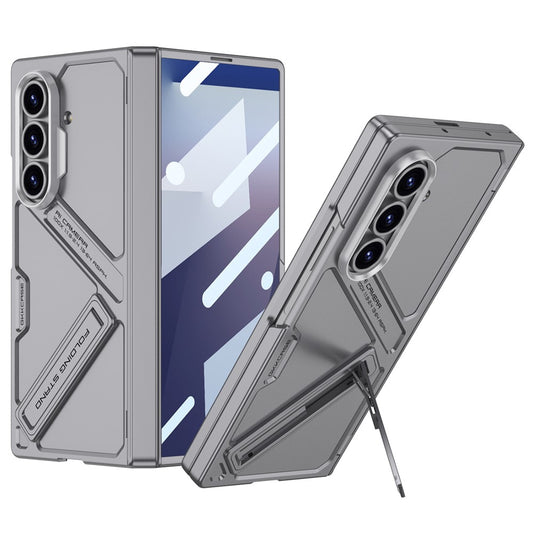 GKK For Samsung Galaxy Z Fold7 5G Kickstand Case Hinge Protection PC + Tempered Glass Phone Cover - Grey