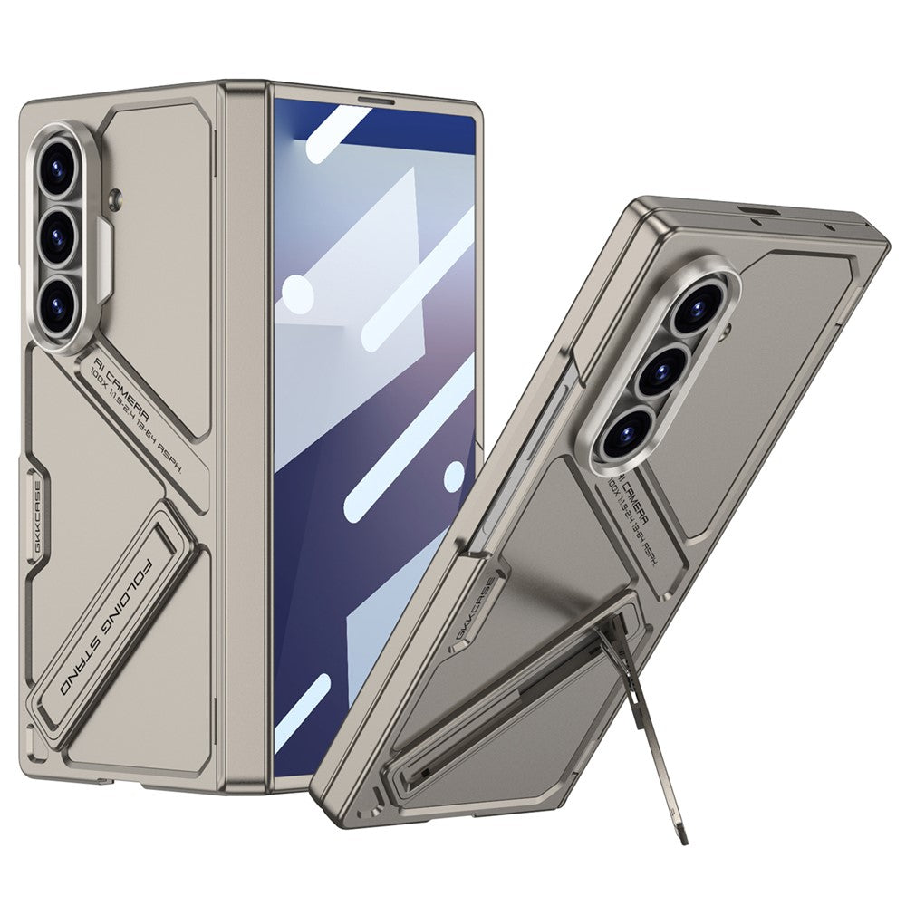 GKK For Samsung Galaxy Z Fold7 5G Kickstand Case Hinge Protection PC + Tempered Glass Phone Cover - Titanium Grey