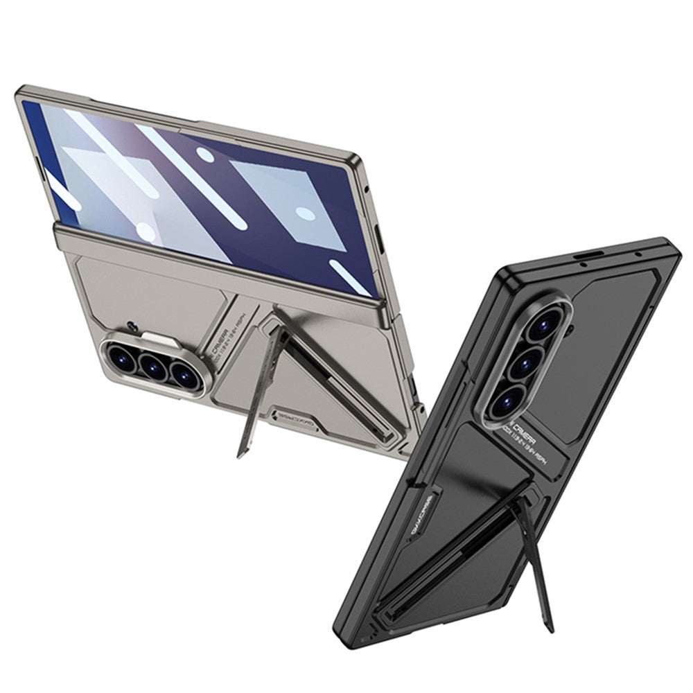 GKK For Samsung Galaxy Z Fold7 5G Kickstand Case Hinge Protection PC + Tempered Glass Phone Cover - Titanium Grey