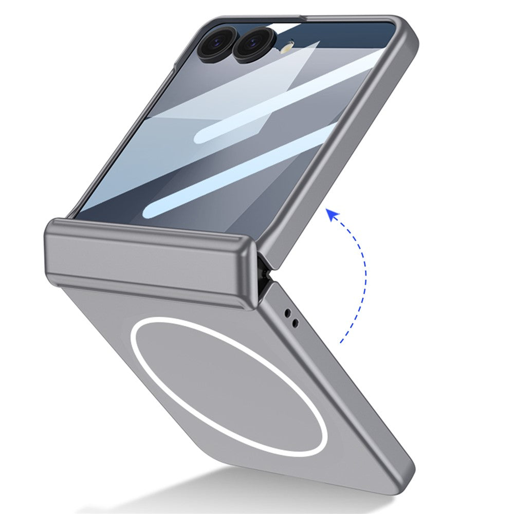 GKK For Samsung Galaxy Z Flip7 5G Magnetic Case Hinge Protection PC + Tempered Glass Slim Phone Cover - Silver
