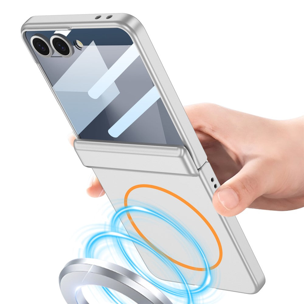 GKK For Samsung Galaxy Z Flip7 5G Magnetic Case Hinge Protection PC + Tempered Glass Slim Phone Cover - Black