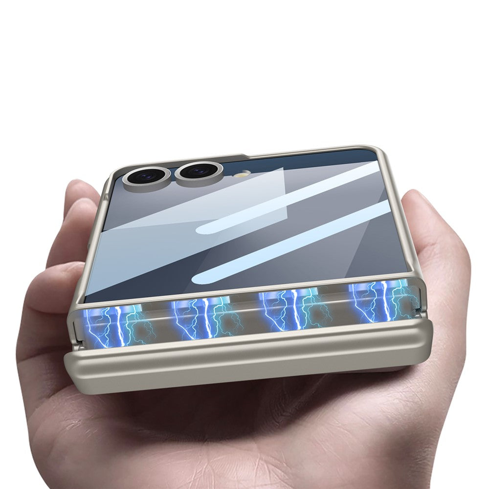 GKK For Samsung Galaxy Z Flip7 5G Magnetic Case Hinge Protection PC + Tempered Glass Slim Phone Cover - Titanium Grey