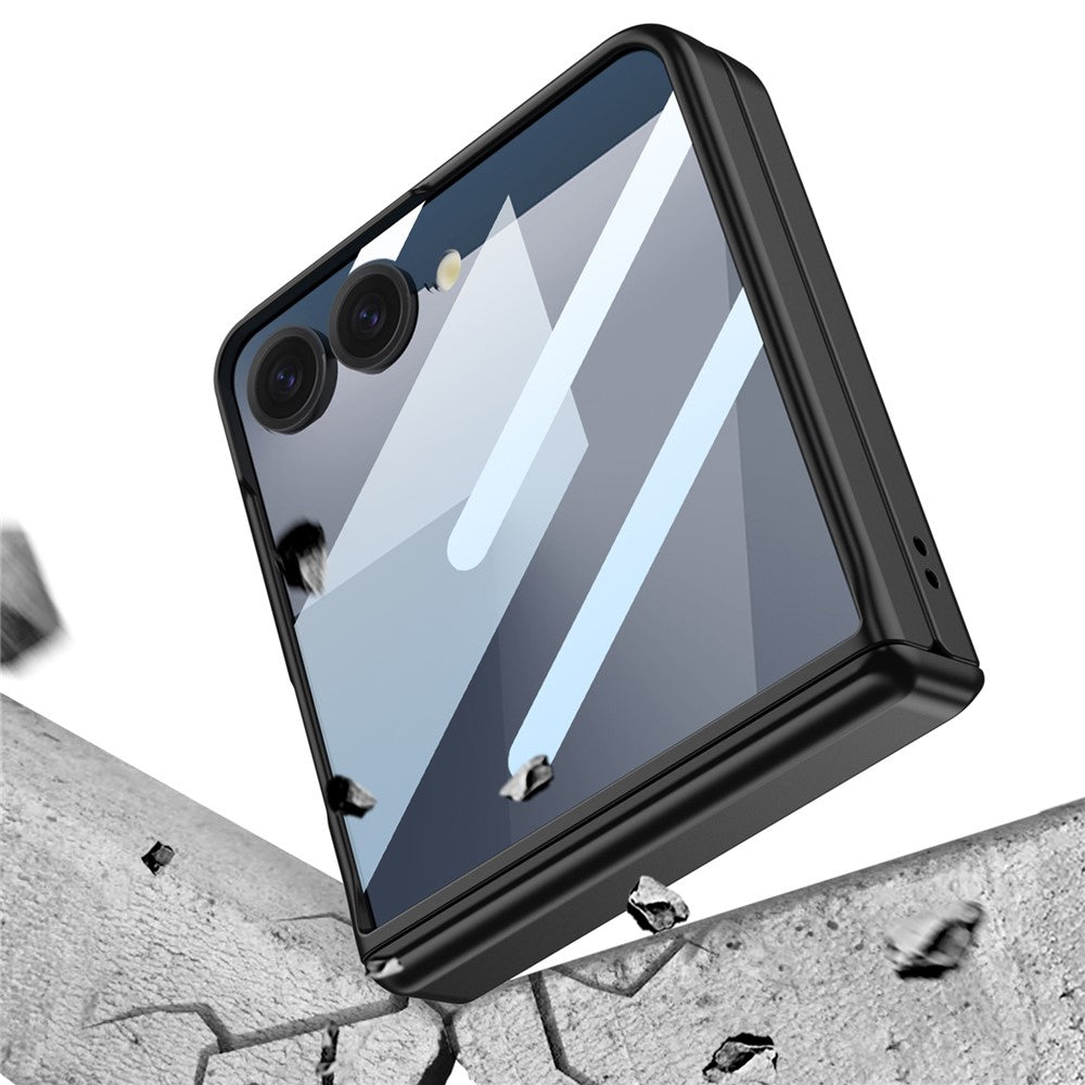 GKK For Samsung Galaxy Z Flip7 5G Magnetic Case Hinge Protection PC + Tempered Glass Slim Phone Cover - Titanium Grey
